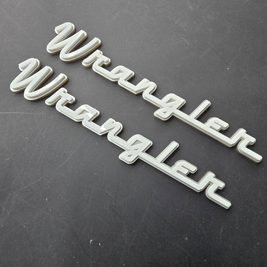 Jeep VINTAGE "WRANGLER" Fender Emblems - PAIR L/R Sides - Two Color Stacked